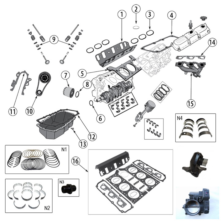 3,8 L 6 Cyl. V6 engine parts for Jeep Wrangler JK