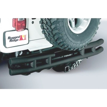 Jeep CJ 3" Textured black Double Tube rear Bumper with Hitch Receiver 55-86
