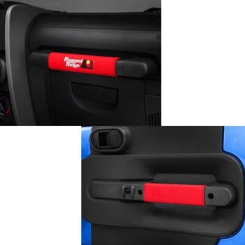 Preview: Jeep Wrangler JK 2-türer 3er Set Neopren Schoner Cover Griffe innen Rot Rugged Ridge 07-10