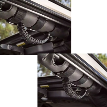 Preview: Jeep Wrangler JK 2er Set Paracord Haltegriffe Griffe Schwarz am Überrollbügel Rugged Ridge 07-18