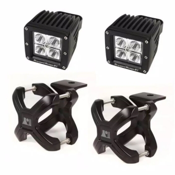 Zwei Würfelförmige 3" 16 Watt LED Zusatzscheinwerfer mit X‑Clamp Halterungsclips 1,25″ bis 2″