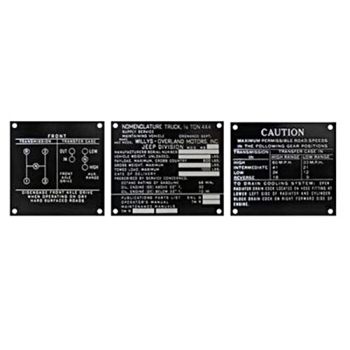 Jeep Willys MB Dashboard Information Data Plate Set 03/45-08/45