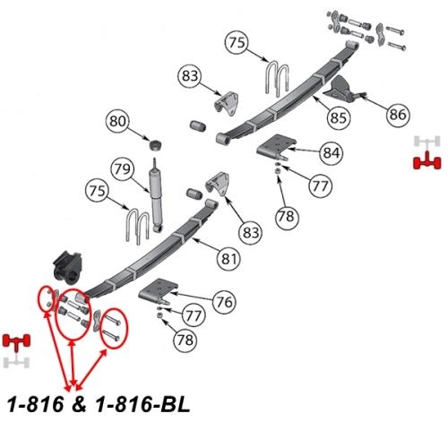 Jeep Wrangler YJ Polyurethan Schäkelbuchsen Set abschmierbar für Federgehänge Blattfeder vorne schwarz Prothane 87-95