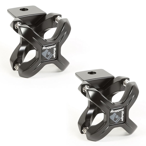 2er Set X-​Clamp Halter Universalhalter schwarz Rugged Ridge Ø 32mm bis 50mm
