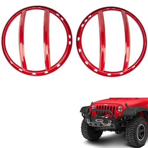 Jeep Wrangler JK 2-pcs. Red Pivotal Elite Headlight Guard Kit 07-18