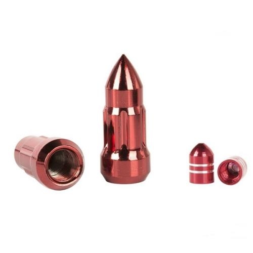 Jeep Grand Cherokee ZJ ZG WJ WG set of bullet style wheel nuts & aluminum valve caps red 1/2"-20 93-04