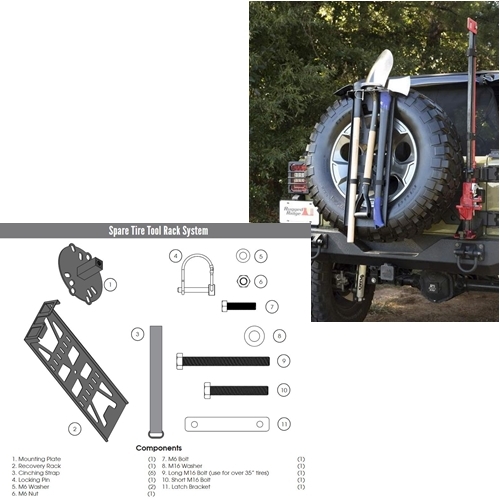 Jeep CJ Wrangler YJ TJ JK JL Spare Tire Tool Rack System Rugged Ridge 76-25