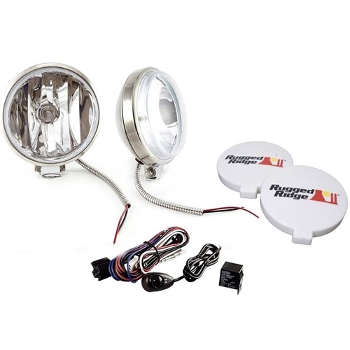 2er Set 6" Slim Off-Road Halogen Zusatzscheinwerfer rund Edelstahl 100 Watt Rugged Ridge