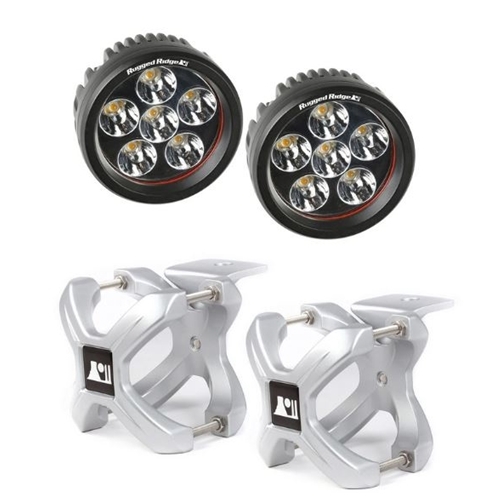 2pcs. Set round 18 watt 3.5" LED lights with two silver X-Clamps Ø 1,25" to 2"