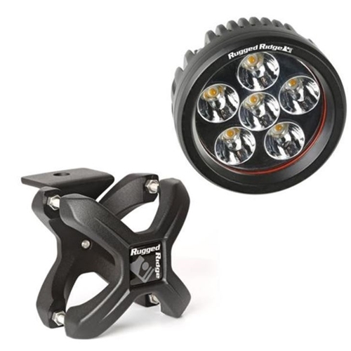 One round 18 watt 3.5" LED light with black X-Clamp Ø 1,25" to 2"