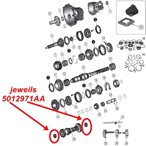 Jeep Wrangler TJ ein Lager der Vorgelegewelle NV3550 Schaltgetriebe 00-01