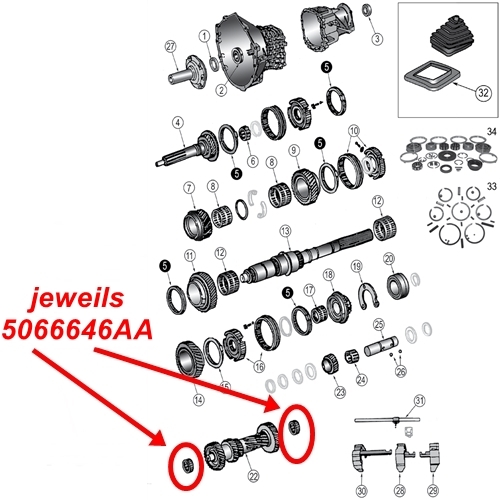 Jeep Wrangler TJ ein Lager der Vorgelegewelle NV3550 Schaltgetriebe 02-04