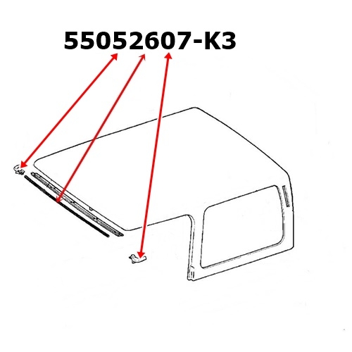 Jeep Wrangler YJ set of 3 hardtop seals on the window frame above with corners 87-95