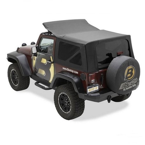 Jeep Wrangler JK 2-door replacement top, top cover, tinted windows, Black Sailcloth 07-09