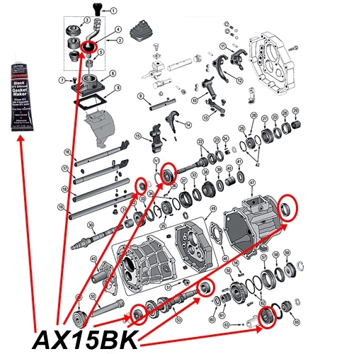 Jeep Wrangler YJ Simmerring & Lager Set mit Dichtmasse AX15 Schaltgetriebe 88-95