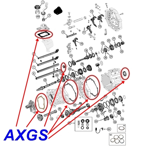 Jeep Wrangler TJ seal & shaft seal set AX5 manual transmission year 96-02