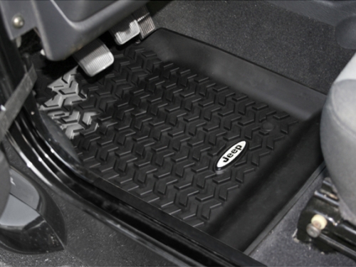 Jeep CJ Wrangler YJ All Terrain Front Floor Liner Pair with Jeep Logo 76-95