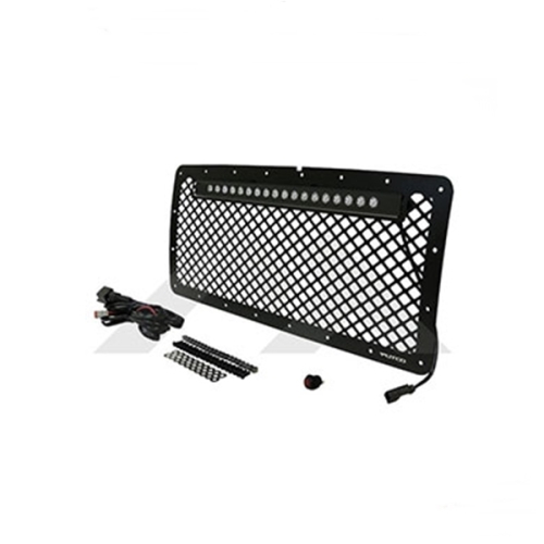 Jeep Wrangler JK Kühlergrill Frontgrill schwarz Alugitter mit 20" 18er LED Lichtleiste 7200 Lumen 07-18