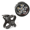 Ein runder 3,5" 18 Watt LED Zusatzscheinwerfer mit X‑Clamp Halterungsclip Schwarz 1,25″ bis 2″